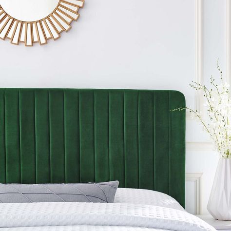 Mercer41 Celines Upholstered Panel Headboard & Reviews | Wayfair Green Velvet Headboard Bedrooms, Emerald Green Headboard, Green Headboard, Headboard King Size, Dorm Style, California King Headboard, Relaxing Reading, Headboard Upholstered, Queen Size Platform Bed