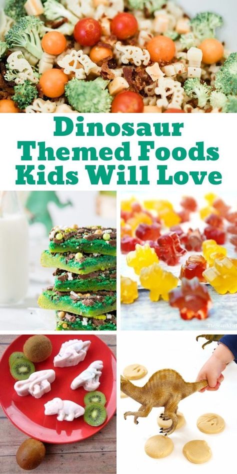 Essen, Dinosaur Themed Meals, Dinosaur Party Photo Backdrop, Dinosaur Party Fruit, Dino Appetizers, Dinosaur Veggie Tray Ideas, Easy Dinosaur Dessert, Dinosaur Pasta Salad, Dinosaur Themed Snacks For Kids