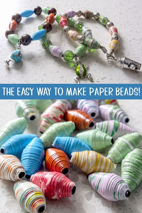 Fimo, Upcycling, Paper Beads Tutorial, Paper Beads Diy, Magazine Beads, Paper Bracelet, Make Paper Beads, Paper Beads Necklace, Paper Bead Jewelry