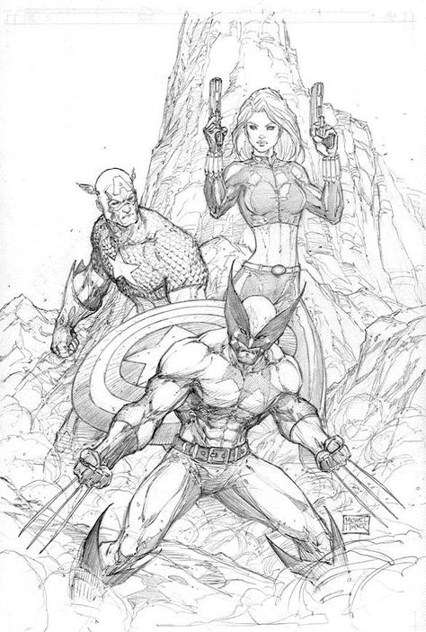 Captain America,Wolverine & Black Widow by Michael Turner Michael Turner Art, Inking Practice, Turner Artworks, Wolverine Comic Art, Wolverine Art, Michael Turner, Comic Book Artwork, Artist Sketches, Pahlawan Super