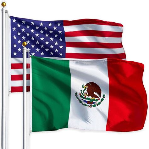 (1) USA American Flag 3x5 Ft 75D Printed Stars Polyester and (1) Mexico Flag 3x5 Ft 75D Printed Polyester. The Mexican flag represents the North American country Mexico. This combo is perfect for Independence Day, national holidays, special events, parades, or as a gift for a loved one! The American flag and the Mexican flag are BOTH made from 100% 75 Denier fabric. BOTH flags dye-sublimated for clear vivid bright colors. Imported. Flags preferred indoors and fly in a light breeze. Fly ends are Mexican Flag Tattoos, American Flag Images, Flag Tattoos, Mexican People, Custom Tattoos, Texas Forever, Mexican Flag, Mexican Flags, Mexico Flag