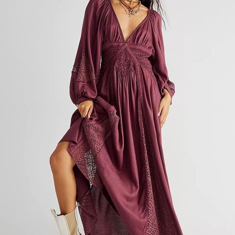 Southwest Crochet, Free People Maxi, Ribbed Maxi Dress, Purple Maxi Dress, Puff Long Sleeves, Embroidered Maxi Dress, Maxi Slip Dress, Long Sleeve Lace Dress, Lace Maxi