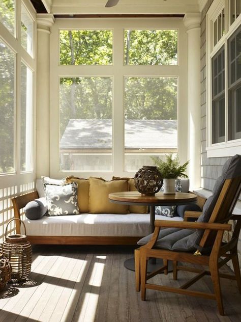 trend 2018 for sunroom furniture for sunroom ideas is absolutely an important element in the room. But you don’t always have to swap your existing ones with 2018 3 Season Front Porch Ideas, Small Patio Lounge Ideas, Back Porch Mudroom Ideas, Sunroom Screen Porch Combo, Closed Front Porch, Small Screened Porch Decorating, Narrow Porch Ideas, Enclosed Porch Ideas Front Entry, Small Screened In Porch Decorating Ideas