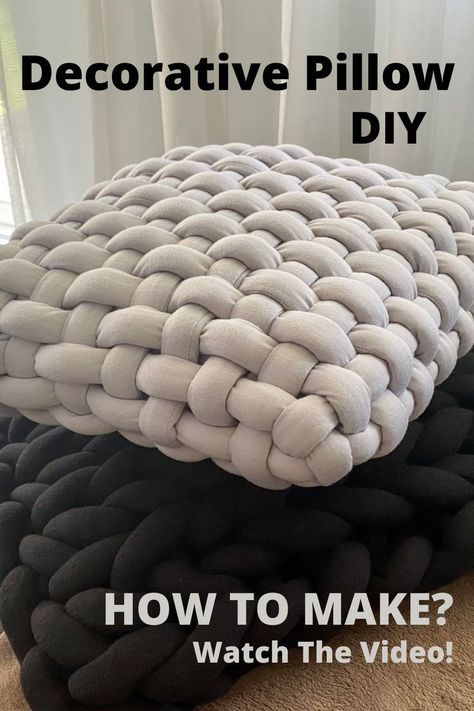 Knot Pillow Diy, Pillowcase Diy, Chunky Blanket Diy, Finger Knitting Projects, Hand Knitting Diy, Diy Knit Blanket, Chunky Knit Blanket Diy, Diy Tricot, Giant Yarn