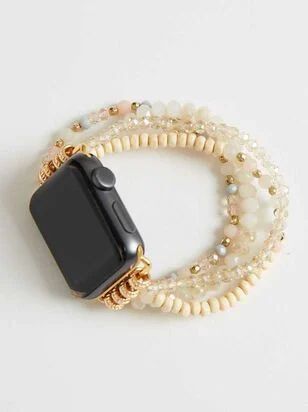 Beaded Smart Watch Band - White | Altar'd State Apple Watch Band Jewelry, Clay Bead Apple Watch Band, Apple Watch Band Bracelet, Diy Smart Watch Band, Trendy Apple Watch Bands, Apple Watch Beaded Bands, Cute Watch Bands, Apple Watch Bands Women Fashion, Beaded Watch Bands