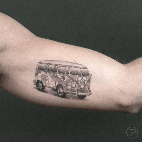Hippie van for Steven Travelling Van, Vw Tattoo, Van Tattoo, Beachy Tattoos, Van Volkswagen, Cousin Tattoos, Travel Tattoo Small, Compass Rose Tattoo, Coordinates Tattoo