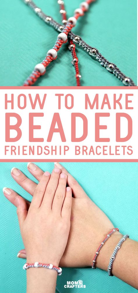 How to make a beaded friendship bracelet - these easy friendship bracelets with beads are fun summer camp crafts for teens and tweens, and are pretty enough for adults to wear too. Bead And Yarn Bracelet, Bead And Thread Bracelet, Beaded Friendship Bracelets Tutorial, How To Make Bracelets With Thread And Beads, Beads Friendship Bracelets, String Bracelet Patterns With Beads, Friendship Bracelet Patterns Beads, Friendship Bracelet Ideas, Bracelets With Beads