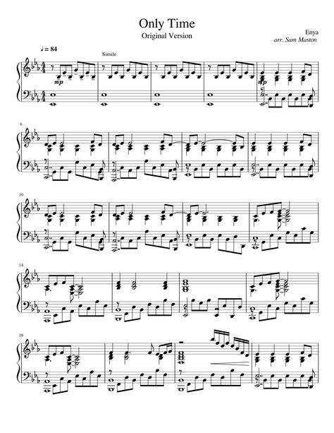 Download and print in PDF or MIDI free sheet music of only time - Enya for Only Time by Enya arranged by Sam Maston for Piano (Solo) Music, Piano, Sheet Music, Piano Sheet Music Free, Free Sheet Music, Piano Sheet, Piano Sheet Music