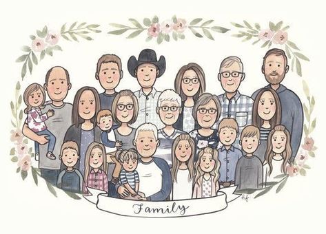 Croquis, Family Drawing Illustration, Wallpaper Family, Custom Illustrated Family Portrait, Illustrated Family Portrait, Large Family Portraits, Drawing Family, Portraits Illustrés, Family Sketch