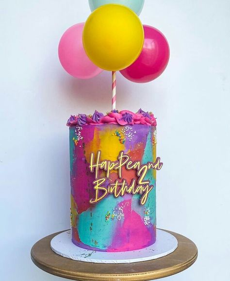 Bright Buttercream Cake, Holographic Birthday Cake, Bright Cake Ideas, Colourful Cake Designs, 42nd Birthday Cake, Pastel Color Cake, Colourful Birthday Cake, Bright Birthday Cakes, Neon Birthday Cakes