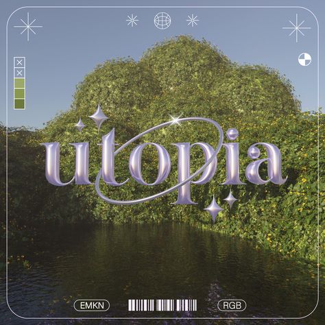 Utopia Logo Design, Fairy Typography, Utopia Logo, Kpop Album Cover, Kpop Typography, Chrome Text, Logo Kpop, Poster 3d, Graphic Shapes Design