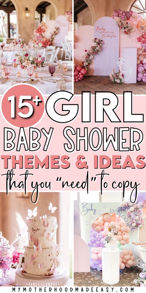 Baby Shower Thenes For Girl, Girl Babyshower Decoration Ideas, Girl Babyshower Decor, Babyshower Ideas Baby Girl, Baby Shower For A Girl Ideas, Babyshower Decoration Ideas Girl, Baby Girl Babyshowers Themes, Girls Baby Shower Ideas Themes, Baby Shower Colors Girl