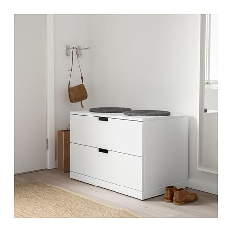 NORDLI 2-drawer chest, white white 31 1/2x21 1/4  Get 2 of these & use as a bench at table Nordli Ikea, Ikea Nordli, Storage Solutions Bedroom, Dresser Storage, Painted Drawers, White Interior Design, White Chests, Design Line, Ikea Family