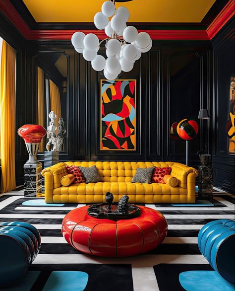 Wild Interior Design, Multi Color Living Room Ideas, Interior Design Maximalist, Crazy Interior Design, Contrast Interior Design, Maximalism Interior Design, Vintage Maximalist Decor, Cool Interiors, Modern Maximalist Decor