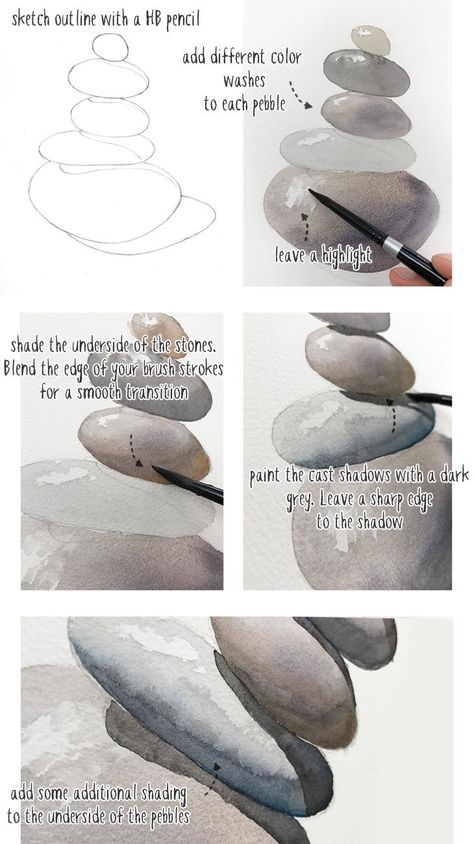 simple-watercolor-pebbles-painting Watercolour Tips, How To Paint Rocks, Paint Rocks, Watercolor Tips, Watercolor Paintings For Beginners, Watercolor Lessons, Watercolor Paintings Easy, Seni Cat Air, Watercolor Painting Techniques