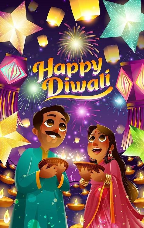 Happy Diwali Festival Of Lights, Happy Diwali Anime Style, Diwali Vector Illustrations, Diwali Illustration Art Aesthetic, Happy Diwali Creative Poster Design, Diwali Posters Creative, Diwali Cartoon Images, Happy Diwali Poster Creative, Happy Deepavali Poster