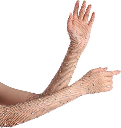 Amazon.com: Women Fishnet Long Gloves With Rhinestone Mesh Arm Sleeve Sparkly Glitter Fashion Opera Gloves 80s 1920s Accessories : Clothing, Shoes & Jewelry Haute Couture, Couture, Princess Gloves, Party Halloween Costumes, Silver Gloves, Beige Gloves, Fancy Gloves, Glitter Accessories, Fishnet Gloves
