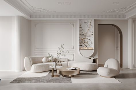 White Neoclassical Interior, Modern Classic Living Room Ideas, New Classic Living Room Furniture, Modern Neoclassical Interior Living Room, Newclassic Interiordesign, Minimal Classic Interior, Neoclassic Living Room Design, Neoclassical Interior Design Living Room, Neoclassical Interior Living Rooms