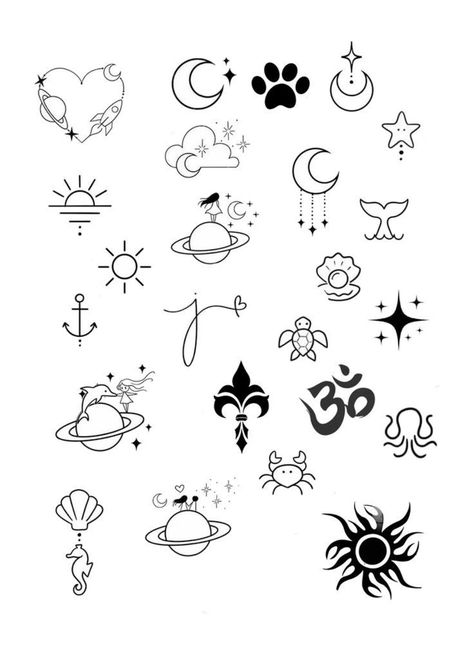 Flash Tattoo Sheets Simple, Creative Simple Tattoos, 2 X 2 Tattoo Ideas, Cute Mini Drawing Ideas, Tattoo Ideas White Background, Tiny Tattoo Flash Sheet, Easy Simple Tattoos To Draw, Simple Tattoos For Women Unique, Flash Tattoo Designs Simple