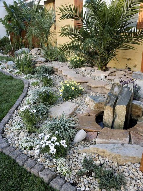 25 Most Creative And Inspiring Rock Garden Landscaping Ideas Garden With Rocks, Garden Ideas Australia, Moderne Have, Garden Ideas To Make, Garden Front Of House, River Rock Landscaping, Rock Garden Design, Desain Lanskap, Easy Landscaping