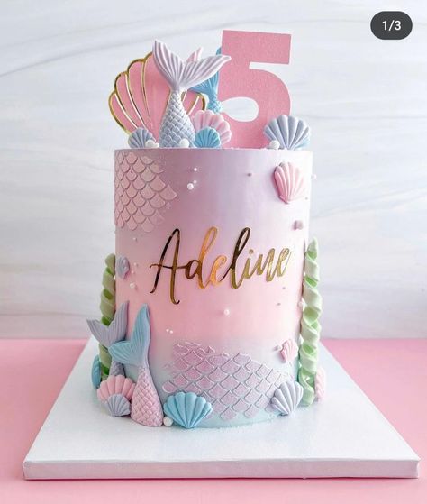 #foodie, #cakes, #cakeinspiration, #design Third Mermaid Birthday, Mermaid One Year Birthday Cake, Mermaid 2nd Birthday Cake, Mermaid Theme Birthday Cake Simple, Ariel Themed Birthday Cake, First Birthday Mermaid Cake, Mermaid Cake Decorating Ideas, 3rd Birthday Party For Girls Ideas Cake, Mermaid Layer Cake