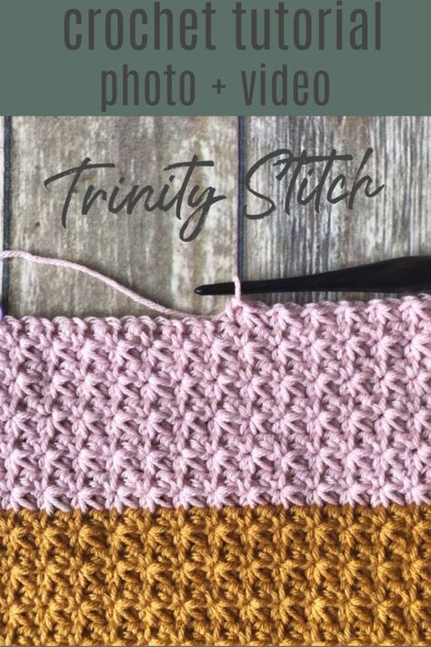 New Stitch A Day Crochet, Crochet Trinity Stitch Blanket, Trinity Stitch Crochet Tutorial, Trinity Stitch Crochet Blanket, Crochet Stitches Video Tutorial, Trinity Crochet Stitch, Trinity Stitch Crochet, Iris Stitch Crochet, Crochet Trinity Stitch