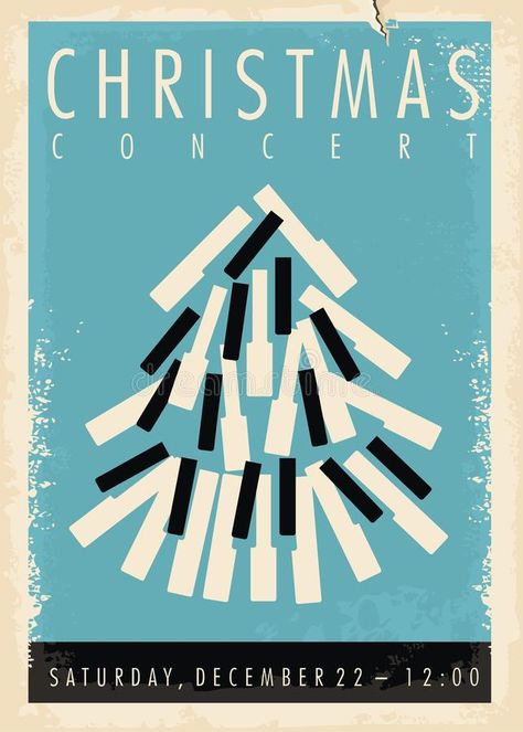 Christmas concert retro poster design idea. With Christmas tree made from piano keys. Vintage vector illustration for classical music festival #AD , #advertisement, #Sponsored, #design, #idea, #Christmas, #poster Christmas Concert Poster, Retro Poster Design, Recital Poster, Christmas Concert Ideas, Classical Music Poster, Christmas Poster Design, Christmas Piano, Christmas Advertising, Concert Poster Design