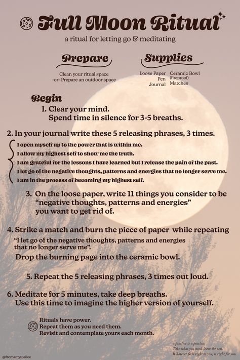 Full Moon Ritual for letting go and meditating. Letting Go Full Moon Ritual, Release Ritual Full Moon, Burning Release Ritual, Full Moon Group Ritual, Full Moon Banishing Spell, Full Moon Ritual Burning Paper, Full Moon Release List, Letting Go Ritual Full Moon, Burning Paper Manifestation