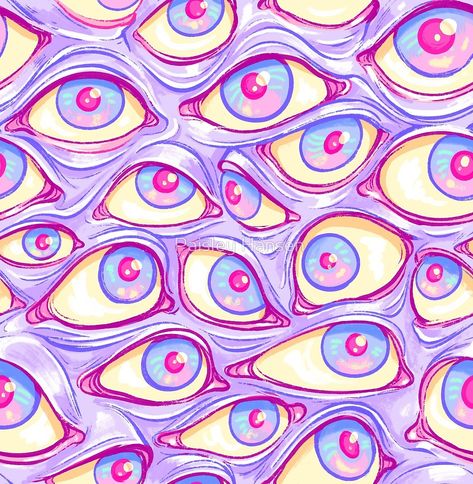 Wall of Eyes in Purple by Paisley Hansen Wall Of Eyes, Iphone Wallpaper Eyes, Eyes Pattern, Creepy Eyes, Collage Des Photos, Art Hippie, Trippy Drawings, Psychadelic Art, Trippy Painting