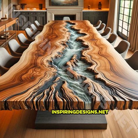 Resin And Wood Dining Table, Burnt Wood Table Top, Wood Tables With Epoxy, River Table Resin, Live Edge River Table Epoxy, Epoxy Tables Ideas, River Table Ideas, Epoxy Resin Projects Wood Tables, Resin Tables With Wood