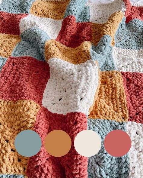 Color Scheme For Crochet Blanket, Crochet Blanket Color Palette, Colorful Crochet Blanket Pattern, 4 Color Crochet Blanket, 4 Color Crochet Blanket Pattern, Crochet Blanket Color Combos, Blanket Color Schemes, Cj Design, Cloud Blanket