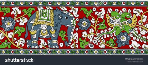 Kalamkari Images, Stock Photos & Vectors | Shutterstock Kalamkari Border, Kalamkari Designs, Dynamic Rugs, Kalamkari Painting, Ajrakh Prints, Border Designs, Border Embroidery Designs, Floral Border Design, Border Embroidery