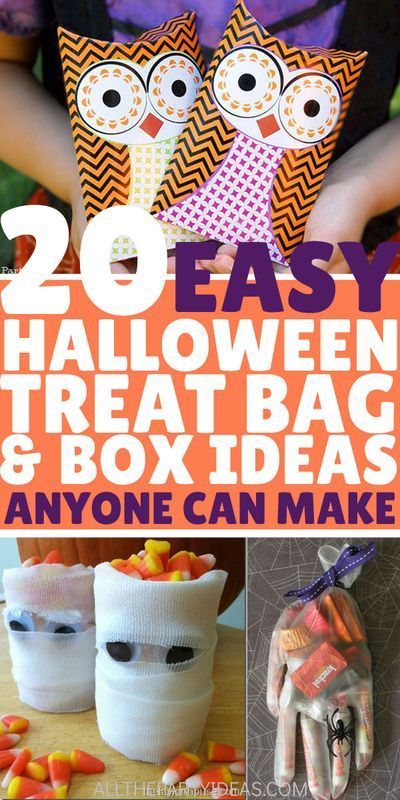 DIY HALLOWEEN TREAT BAG IDEAS & boxes to pass out fun Halloween party favors & goodies. So devilishly easy & simple! Creative Halloween Candy Bags, Diy Treat Bags Halloween, Fall Goodie Bags For Adults, Easy Halloween Treat Bags, Dorm Activities, Halloween Treat Bag Ideas, Halloween Gifts For Coworkers, Homemade Packaging, Treat Bag Ideas