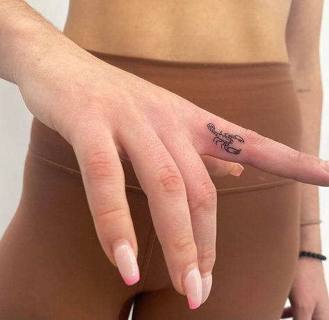 Scorpio Tattoos, Scorpion Tattoos, Cool Finger Tattoos, Finger Tattoo Ideas, Finger Tattoos For Couples, Tiny Finger Tattoos, Cute Finger Tattoos, Small Finger Tattoos, Hand And Finger Tattoos