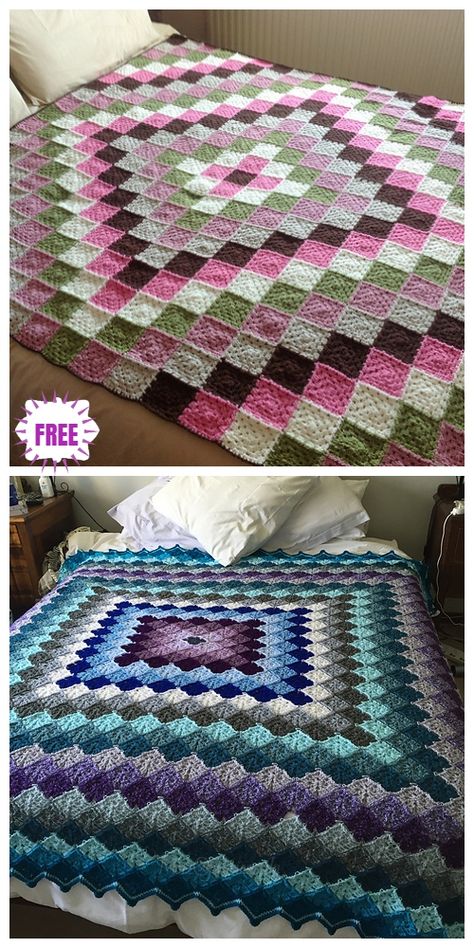 Around the World Quilt Granny Square Blanket Free Crochet Pattern Free Crochet Quilt Patterns, Crocheted Quilt Patterns, Crochet Granny Square Afghan Patterns Free, Crochet Granny Square Blankets, Crochet Quilt Squares, Crochet Patterns Blanket Granny Square, Motivi Afgani, Crochet Patchwork Blanket, Around The World Quilt