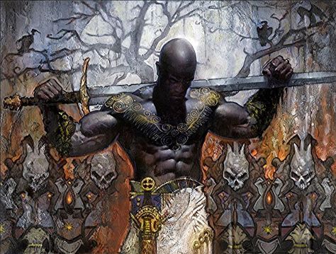 The semi-civilized Black Kingdom of most common knowledge among people of the Hyborian nations is Kush. Proud Kush is seldom raided, the Stygians usually preferring to take their slaves from weaker Darfar or Keshan. Kush in Conan's time is a Kingdom teetering on the road to empire ... or ruin. Good Kings must be fostered lest poor leadership allow the Kingdom to fall into unrest and rebellion. Black Caesar, Mtg Art, March 17th, Black Artwork, Art Et Illustration, Black Art Pictures, Afro Art, March 17, Arte Fantasy