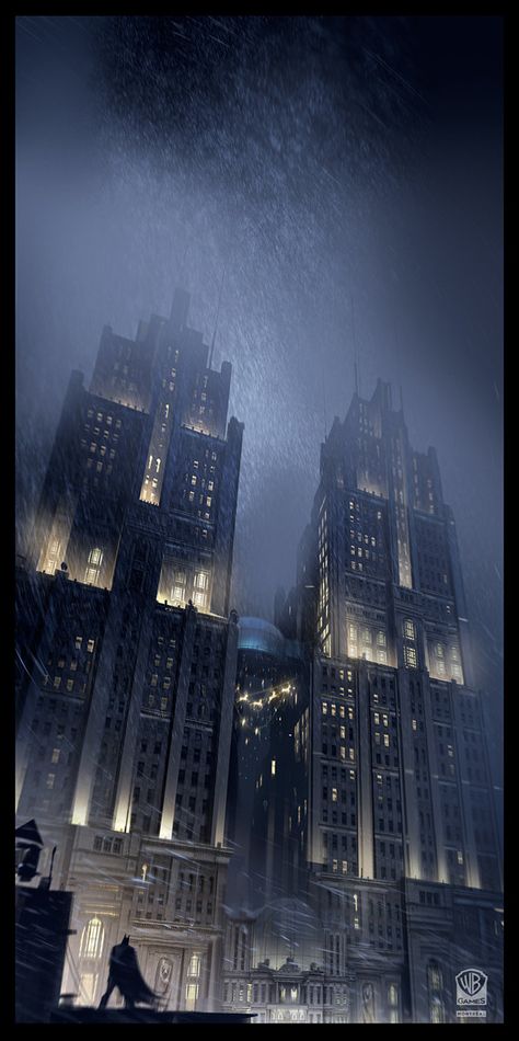 Gotham City Skyline, Concept Art Landscape, Batman Canvas, Der Joker, Arkham Origins, Art Geek, Batman Arkham Origins, Bg Design, Batman Arkham City