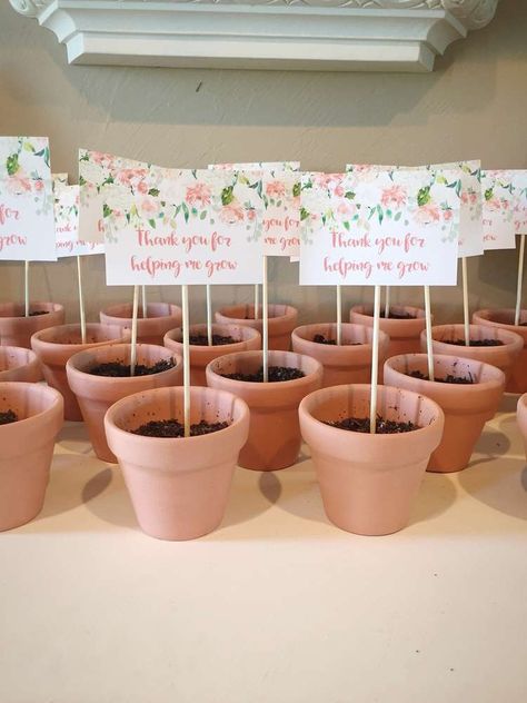 Cheap First Birthday Ideas Girl, Plant Favors Birthday, Spring Theme 1st Birthday Party, Simple Floral Birthday Decor, Souviner Ideas For 1st Birthday, 1st Birthday Favor Ideas, Retro Birthday Party Food, Floral One Year Old Birthday, Floral 2nd Birthday Party
