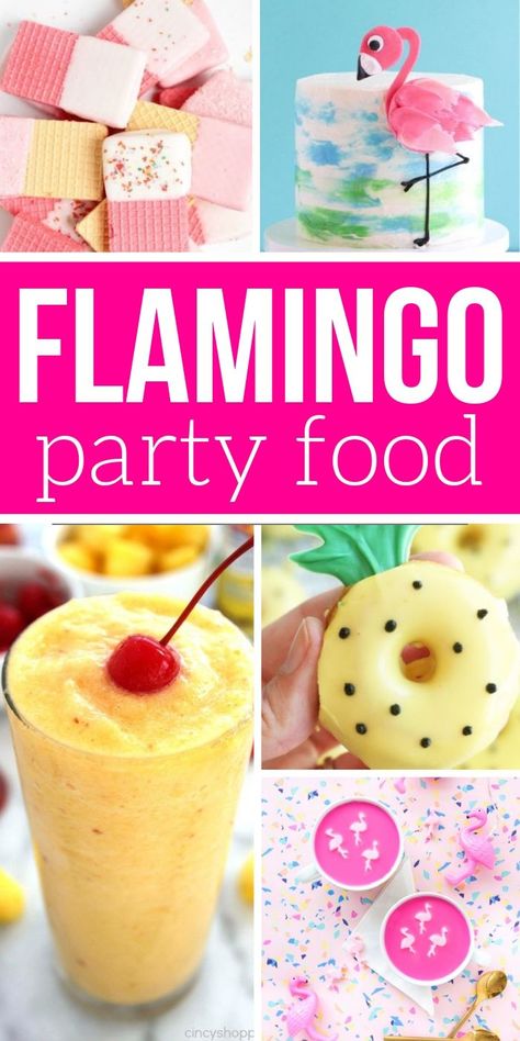How cute is this flamingo themed food? Fun for a summer party or a kids' birthday. Essen, Flamingo Party Food, Tropical Party Foods, Food Ideas Party, Flamingo Party Ideas, Pink Party Foods, Pink Flamingo Birthday, Flamingle Party, Food Unique