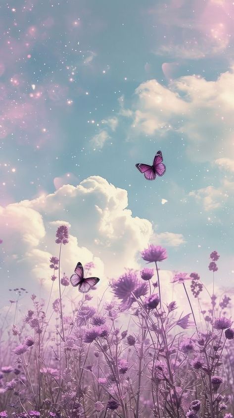 Cute wallpaper butterfly purple cloud. | premium image by rawpixel.com / Boom Purple Flowers And Butterflies Wallpaper, Purple Butterflies Aesthetic, Lavender Flower Wallpaper, Butterfly Phone Wallpaper, Butterfly Wallpaper Aesthetic, Pale Flowers, Iphone Wallpaper Cute, Wallpaper Butterfly, Purple Wallpapers