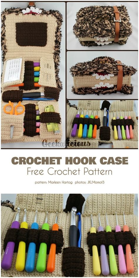 Crochet Supply Holder, Hogwarts Crochet Patterns Free, Crochet Tool Holder Pattern, Crochet Hook Bag Free Pattern, Hook Holder Crochet Pattern, Crochet Camera Case Free Pattern, Crochet Pattern Fun, Easy Crochet Hook Case Pattern, Crochet Project Organization