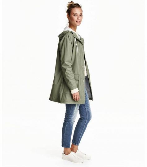 The 5 Must-Have Jacket Styles for Spring | WhoWhatWear Hooded Jacket Outfit, White Sneaker Outfit, Wardrobe Architect, Raincoat Outfit, Green Raincoat, Yellow Raincoat, Rain Jacket Women, Hooded Raincoat, Raincoats For Women