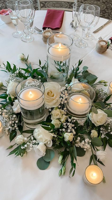 How to recreate our most popular centerpiece 🌿💍 #centerpieces #centerpiecesideas #centerpieceideas #diycenterpieces #diywedding… | Instagram Round Table Centerpieces Wedding, Wedding Table Centerpieces Elegant, Round Table Centerpieces, Green Wedding Centerpieces, Round Wedding Tables, Sweetheart Table Decor, Tafel Decor, Elegant Wedding Centerpiece, Sweetheart Table Wedding