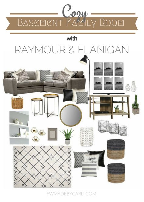 Raymour And Flanigan Living Room, Room With Black Furniture, Design Esthetic, Basement Family Rooms, Havenly Living Room, Microfiber Sectional Sofa, Microfiber Sectional, Basement Bar Designs, Raymour And Flanigan