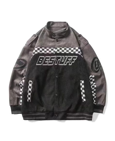 Patchwork, Racer Jackets, Edgy Streetwear, Racing Jackets, Top Streetwear Brands, Streetwear Jacket, Stand Collar Jackets, Moda Streetwear, Streetwear Mode