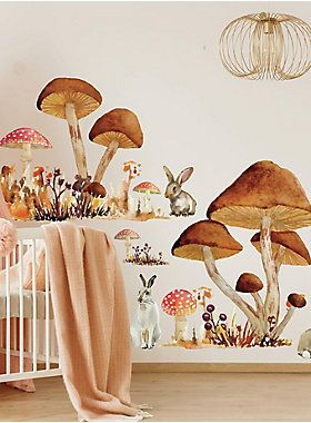 Mushroom Nursery, Woodsy Nursery, Cottagecore Nursery, Peel And Stick Wall Decals, Giant Mushroom, Fairy Bedroom, Fairy Nursery, Nursery Mural, Nursery Room Inspiration