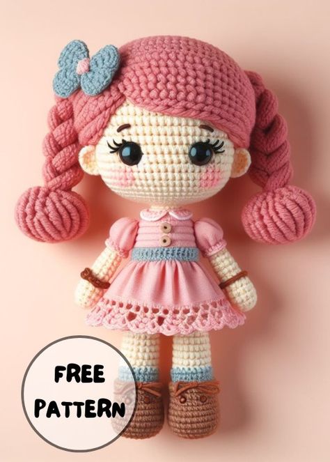 Free Crochet Doll Mandy Amigurumi Pattern Free Crochet Doll Patterns, Amigurumi Doll Free Pattern, Yarn Diy Projects, Crochet Project Free, Doll Amigurumi Free Pattern, Baby Booties Free Pattern, Quick Crochet Projects, Crochet Doll Tutorial, Doll Patterns Free