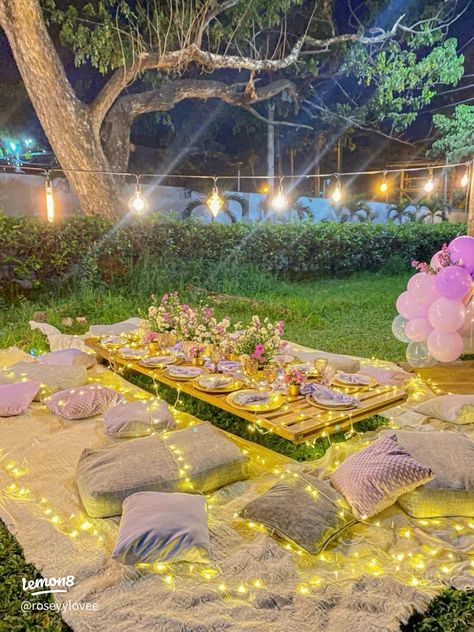 Things to try this year with friends or sisters 🌸✨ | Gallery posted by ✨🌸𝓡𝓞𝓢𝓔𝓨🌸✨ | Lemon8 Outside Picnic Birthday Party Ideas, Outdoor Picnic Party Decor, Enchanted Forest Picnic, Outdoor Birthday Picnic, Enchanted Dinner Party, Backyard Picnic Birthday Party, Dia De Campo Picnic Ideas, Tent Backyard Party, Birthday Ideas Picnic