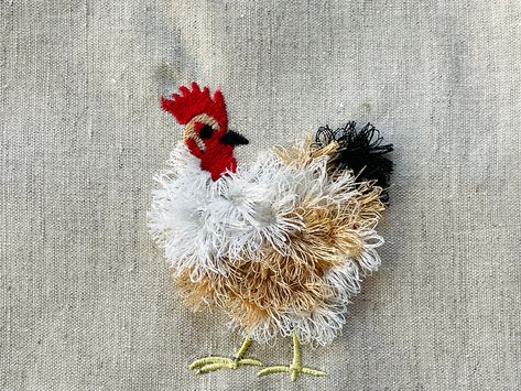 Chicken Hand Embroidery Patterns, Embroidery Farm Animals, Hand Embroidered Animals, Hand Embroidery Animals, Chicken Embroidery Patterns, Fluffy Embroidery, Small Embroidery Designs, Embroidery Machine Projects, Funky Embroidery