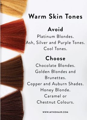 Hair 101: How to choose the Hair Colour that will suit you based on your Skin Tone. Balayage, Hair Colors For Warm Undertones, Warm Skin Tone Colors, Yellow Undertone Skin, Hair Color For Warm Skin Tones, Warm Skin Tones, Cosmo School, Skin Color Chart, 4c Afro